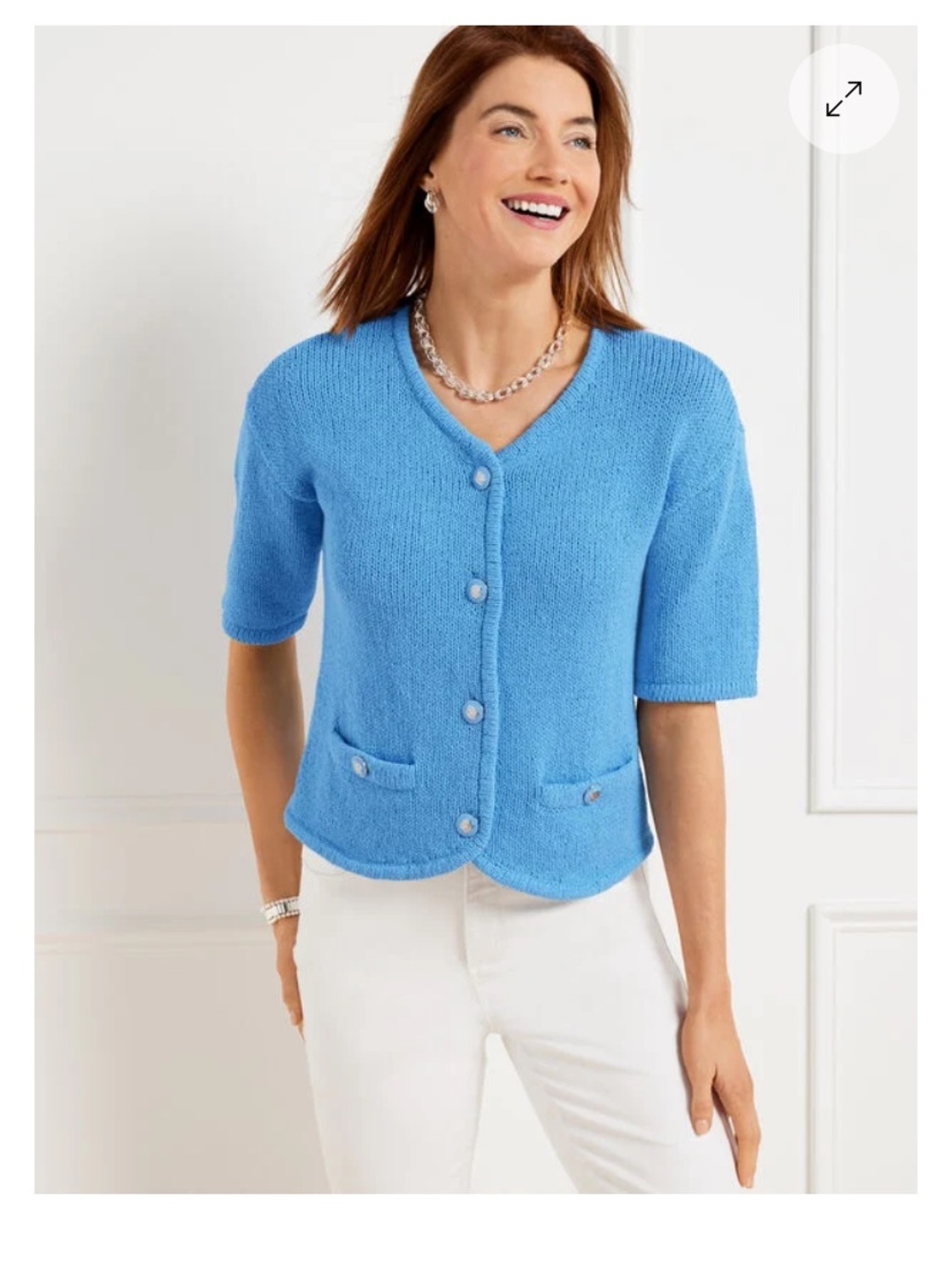 Talbots blue elbow sleeve sweater jacket size small